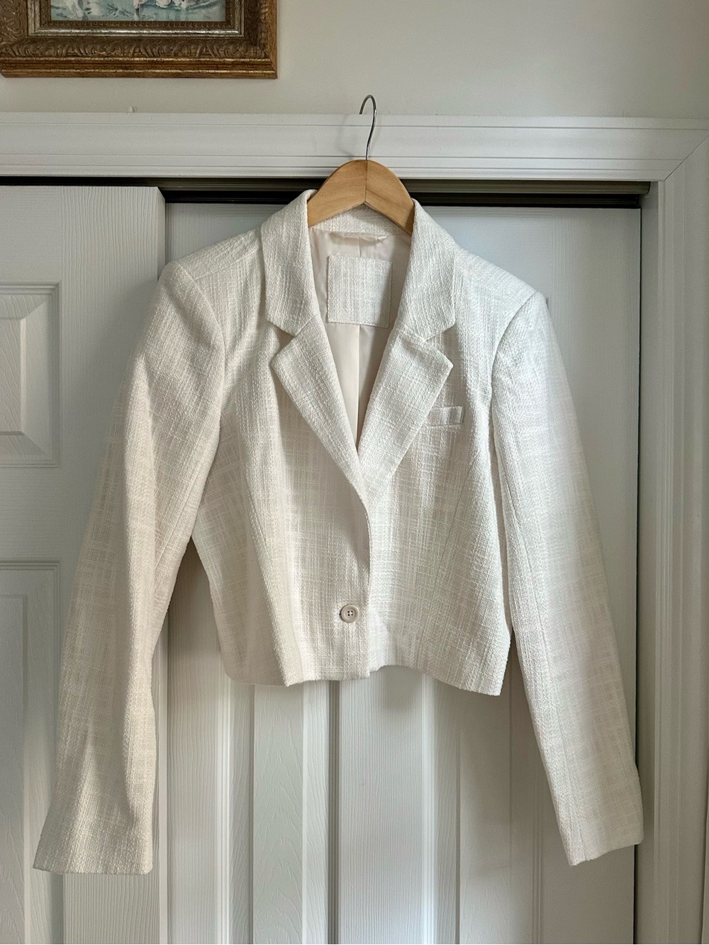 Abercrombie Cropped Tweed Blazer, White, size M